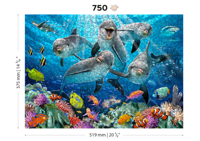 Dřevěné puzzle Šťastní delfíni XL,750 dílků