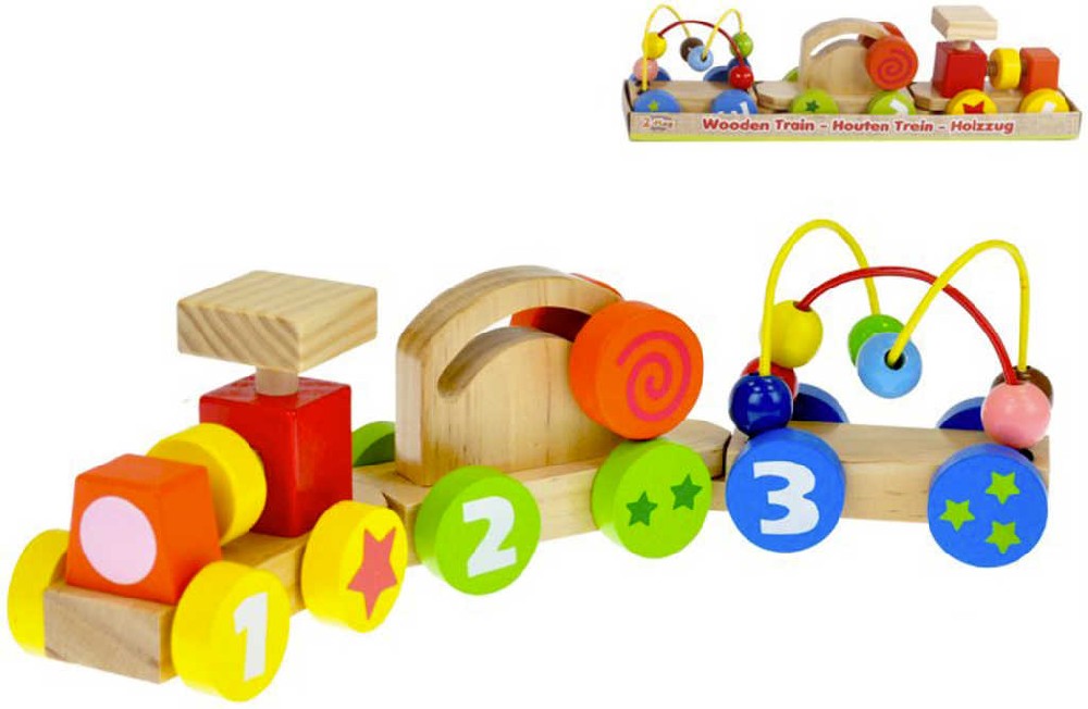 Vláček baby s aktivitami 34cm mašinka + 2 vagonky