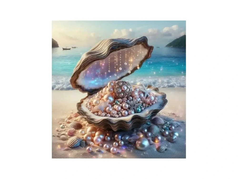 Diamantové malování Škeble s pokladem 30 x 40 cm