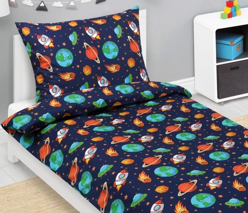 Povlečení bavlněné Junior Vesmír modrá, oranžová