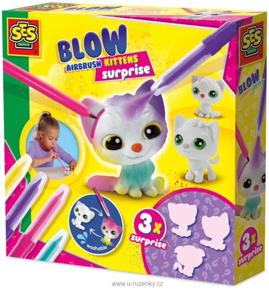 Foukací fixy set 4 barvy + 3 koťátka s překvapením