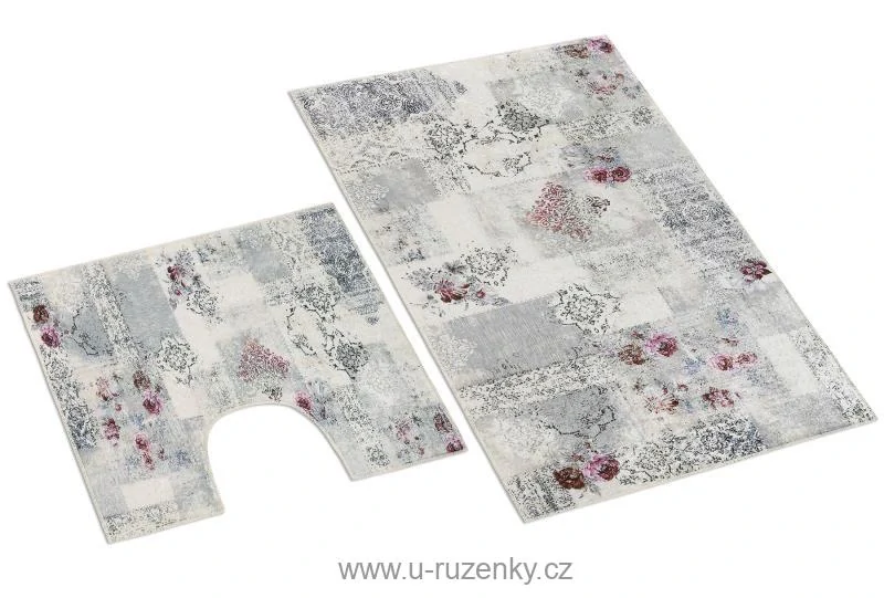 Koupelnová sada ornament - smetanová, černá, růžová sada 60x100, 60x50 cm