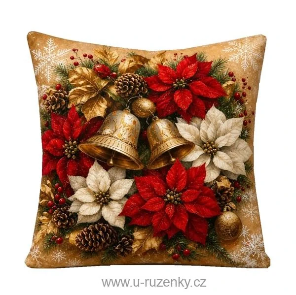 Vánoční povlak na polštář 45x45 na zip velur - Vánoční hvězda červená