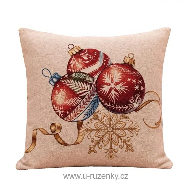 Gobelínový povlak na polštář 45x45cm - Vánoční baňky červené