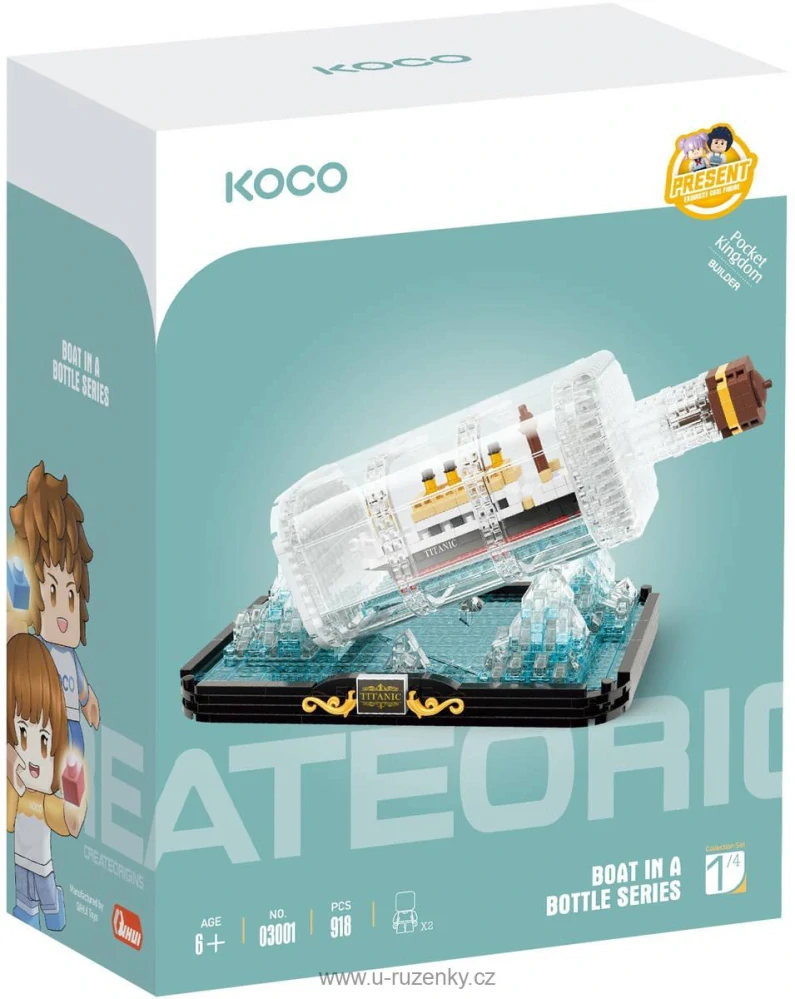 Stavebnice mini KOCO Titanic v lahvi 918 dílků + 2 figurky