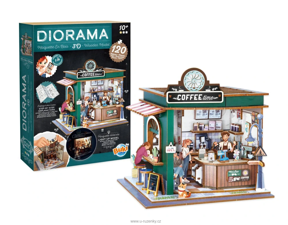 BUKI DIORAMA KAVÁRNA - dřevěná 3D stavebnice s LED osvětlením