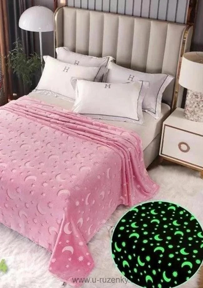 Mikroplyšová deka svítící ve tmě 150x200cm - měsíček růžová