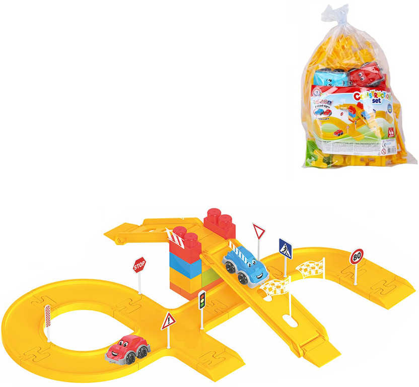 Set dráha s dopravními značkami + 2x autíčko s očima