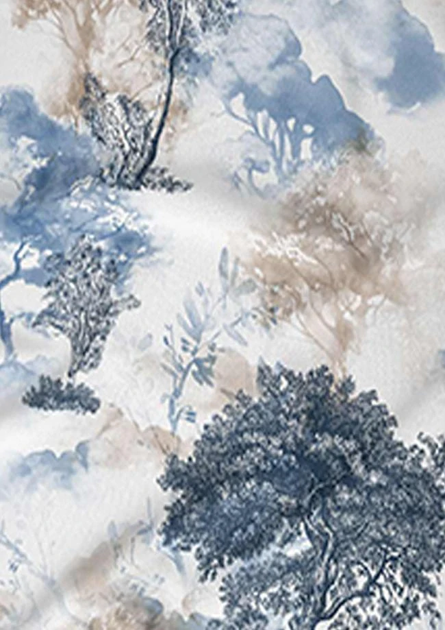 Bavlněné saténové povlečení - Stromy modro/béžové 5075A