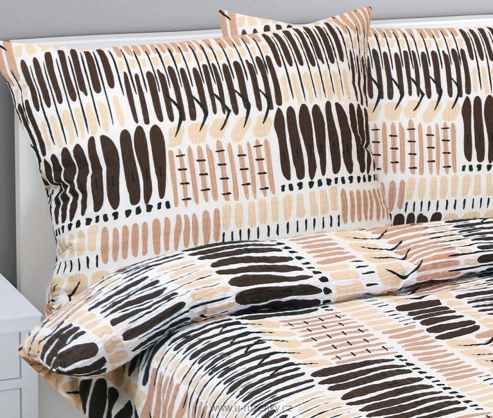 Povlečení krepové Čárky hnědá, béžová 140x220, 70x90 cm