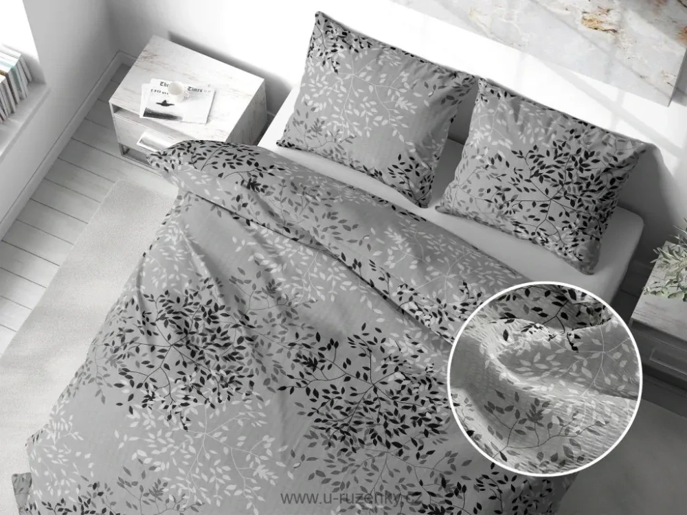 Ložní povlečení krepové větvičky šedé prodloužené
