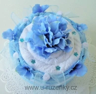 Textilní dort jednopatrový modrá růže