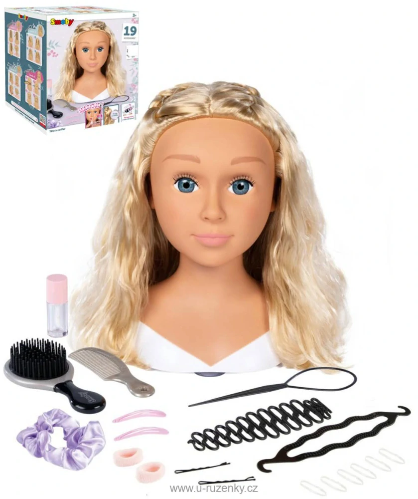 Česací hlava My Beauty blondýnka kadeřnický set s doplňky