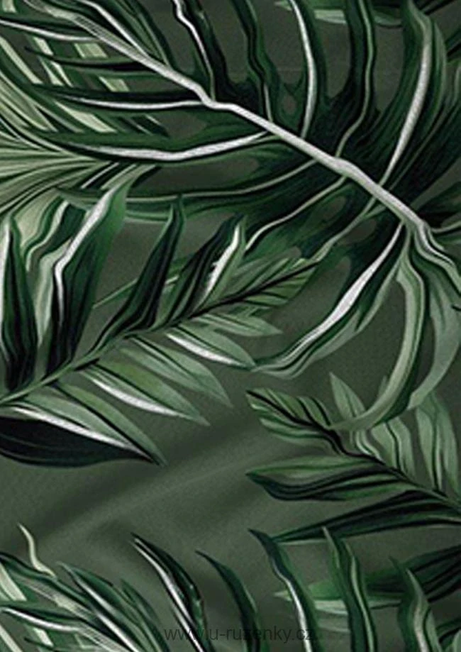 Bavlněné saténové povlečení  - Velké listy zelené