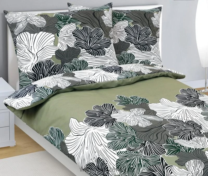 Povlečení bavlněné Květ khaki zelená