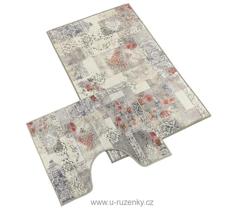 Koupelnová sada ornament - smetanová, černá, růžová sada 60x100, 60x50 cm