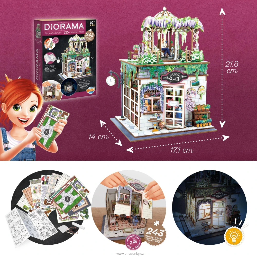 BUKI DIORAMA KVĚTINÁŘSTVÍ - dřevěná 3D stavebnice s LED osvětlením