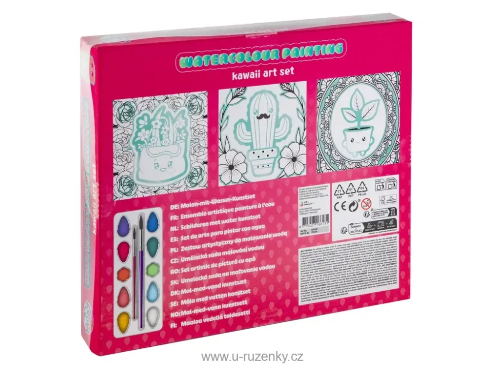 Akvarelové obrázky Kawaii, 3ks - květiny