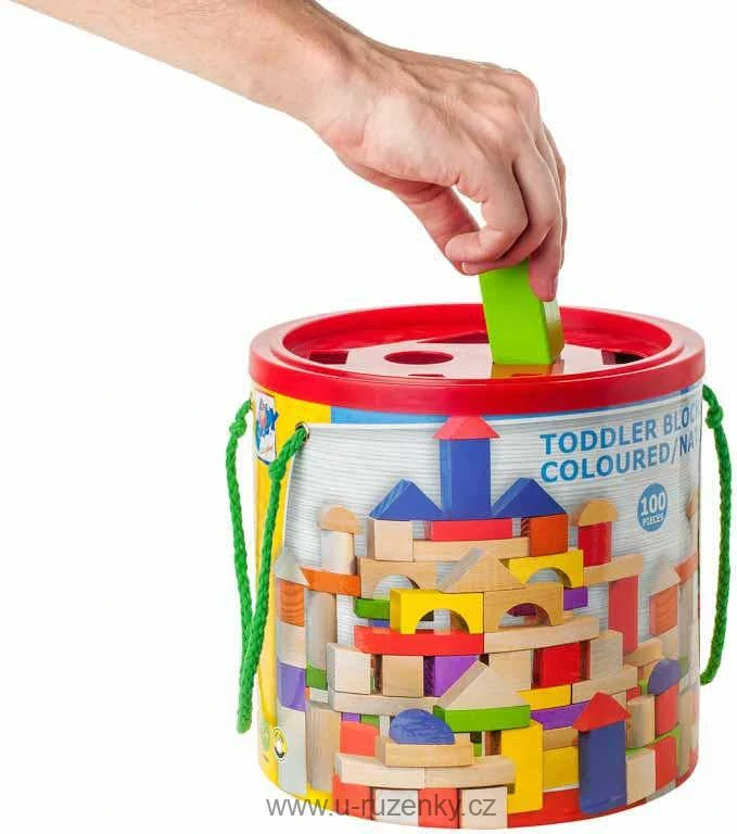 Baby kostky přírodní a barevné set 100ks prostrkávací víko