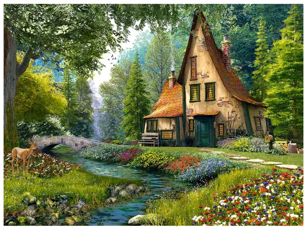 Puzzle Castorland 2000 dílků - Domek se špičatou stříškou u potoka