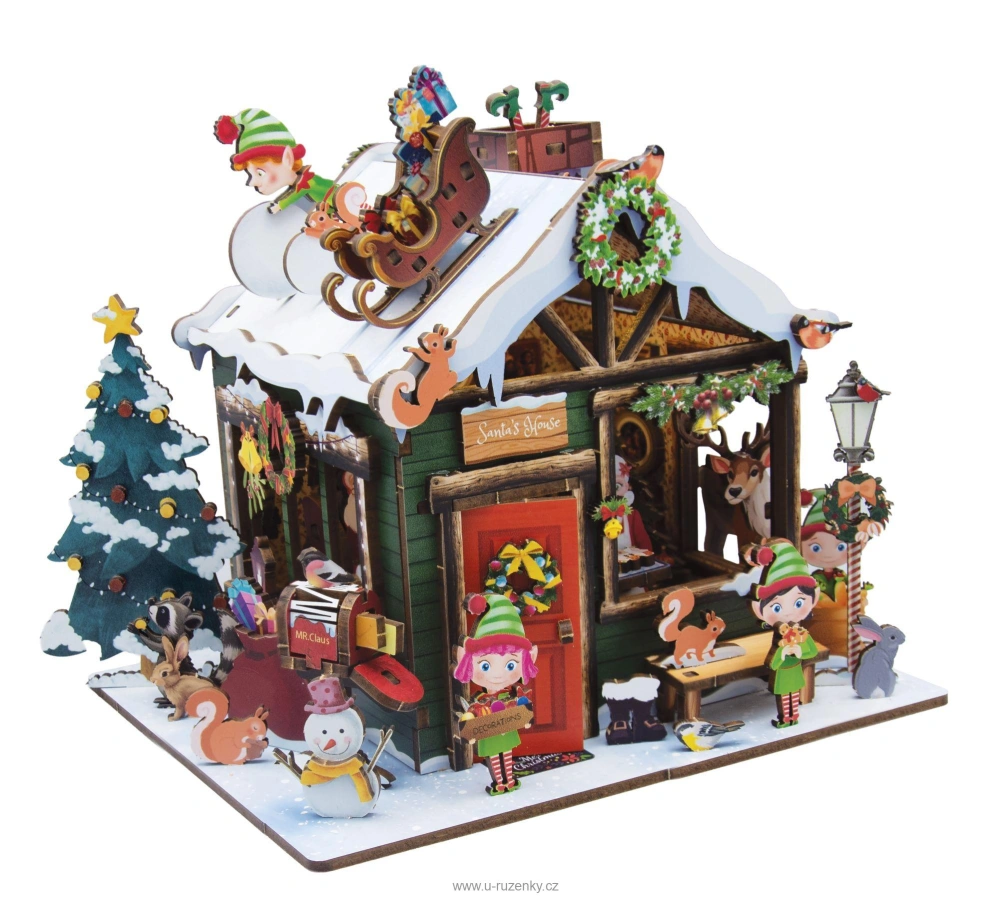DIORAMA Vánoční chaloupka - dřevěná 3D stavebnice s LED osvětlením