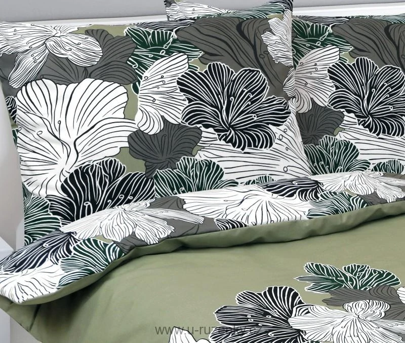 Povlečení bavlněné Květ khaki zelená