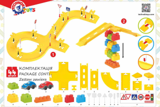Set dráha s dopravními značkami + 2x autíčko s očima