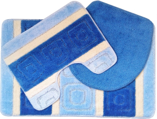 Koupelnová předložka LUX set - modrá kola 55x90, 45x55, 47x50 cm