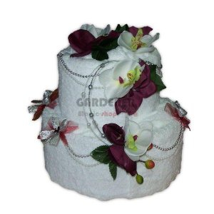 Svatební dort bílý bordó orchidej