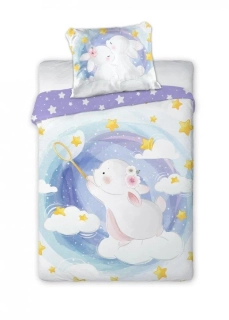 Bavlněné povlečení  - Králíček a bublinky modrý