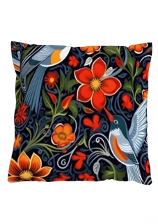 Povlak na polštář 40x40 na zip velur - Ptáci a květiny