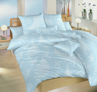 Povlečení krep Kapradí bílé na světle modrém