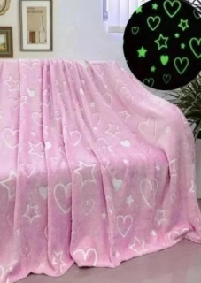 Deka mikroplyšová svítící ve tmě 150x200cm - srdíčka růžové