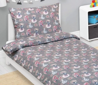 Povlečení bavlněné Junior Jednorožec, labuť šedá, růžová 