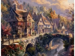Diamantový obrázek - středověká vesnice 30 x 40 cm