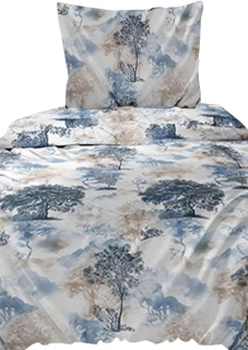 Bavlněné saténové povlečení - Stromy modro/béžové 5075A