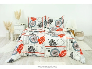 Ložní povlečení krepové kapradí šedo červené  prodloužené