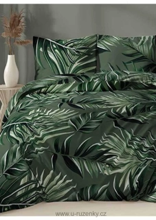Bavlněné saténové povlečení  - Velké listy zelené