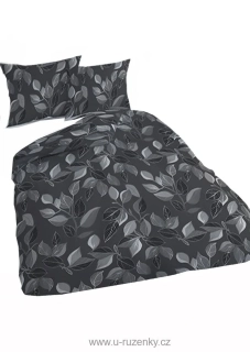 Bavlněné saténové povlečení - Lístečky grafit