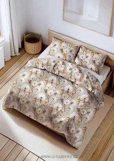 Bavlněné povlečení Lux - Pampelišky béžová/šedá