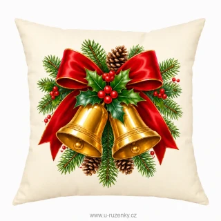 Vánoční povlak na polštář 40x40 na zip velur - Zvonečky