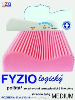 Anatomický polštář 67x42/ 12/10 růž - FYZIO logický Medium