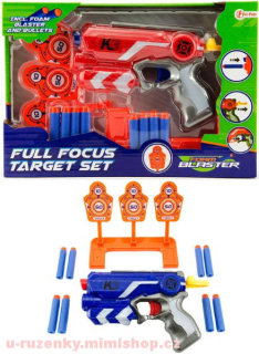 Pistole 19cm na pěnové náboje set s terčem 3ks